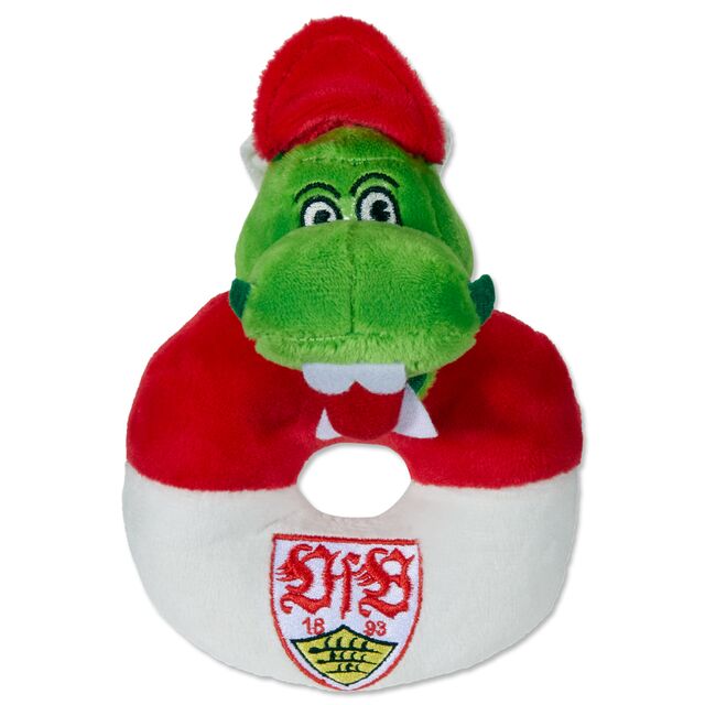 Plüschring in rot und weiß mit Fritzle Gesicht und VfB Wappen 