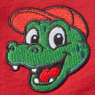 Nahaufnahme von Fritzles Gesicht auf dem VfB Baby Sweater Fritzle