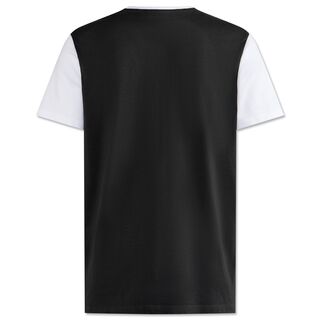 schwarze Rückseite des T-Shirts mit weißen Ärmeln