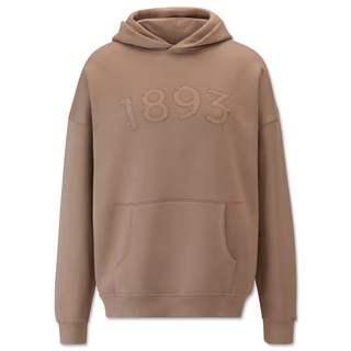 beigefarbener Hoodie mit Kängurutaschen und großer Aufschrift 1893