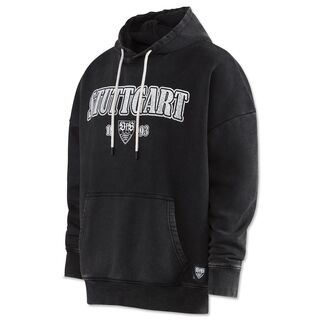 schwarzer oversized Hoodie mit Kängurutaschen und weißer Aufschrift Stuttgart 1893 und dem VfB Wappen