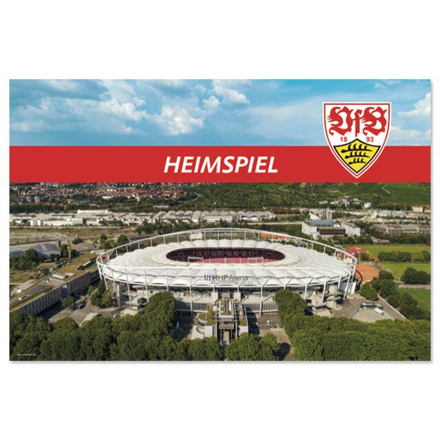 Schreibtischunterlage mit der MHPArena, der Aufschrift Heimspiel und dem VfB Wappen