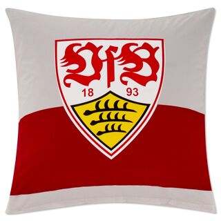 weißes Kissen mit rotem Brustring und VfB Wappen