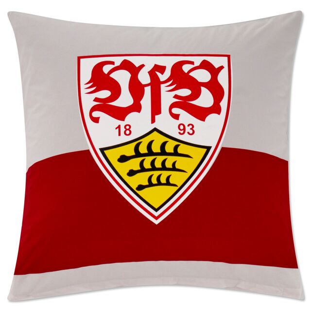 weißes Kissen mit rotem Brustring und VfB Wappen