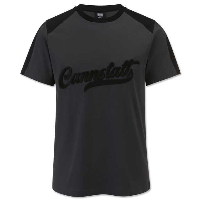 dunkelgraues T-Shirt mit schwarzem Cannstatt Schriftzug