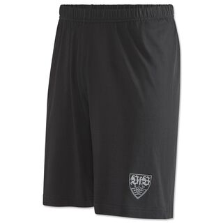 schwarze Shorts mit grauem VfB Wappen an der Seite