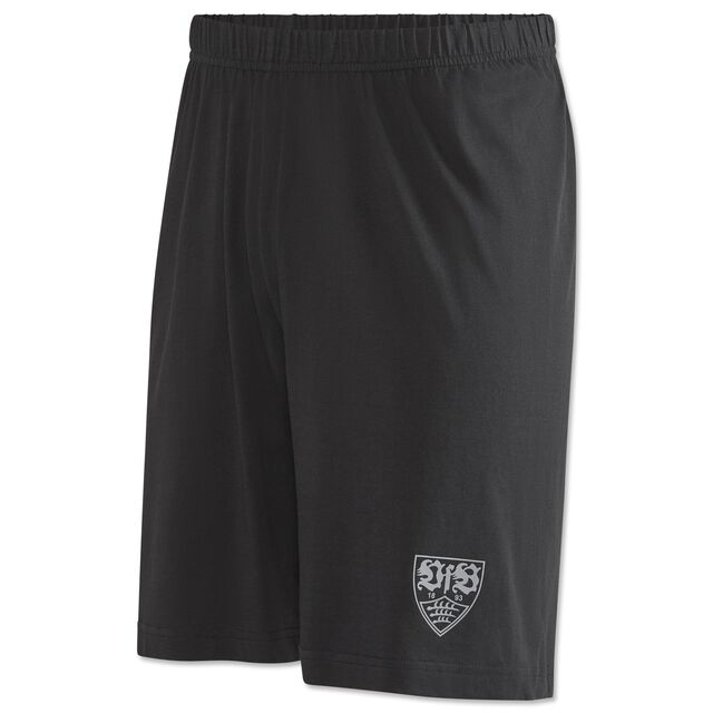 schwarze Shorts mit grauem VfB Wappen an der Seite