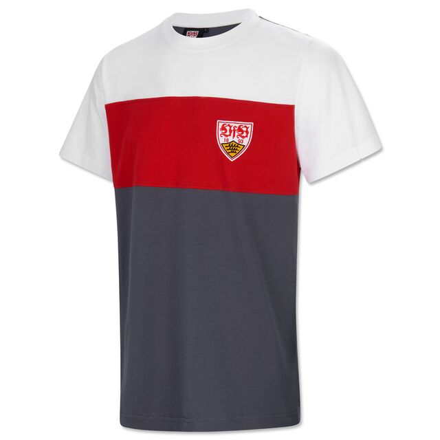 T-Shirt in Weiß, Rot und Grau mit VfB Wappen 