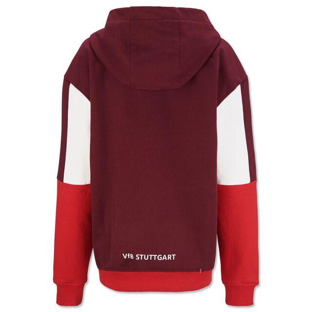 Rückseite mit kleinem Schriftzug VfB Stuttgart am unteren Ende des Hoodies 