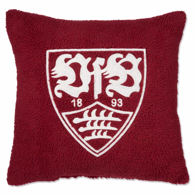 bordeauxrotes Sherpakissen mit großem weißen VfB Wappen