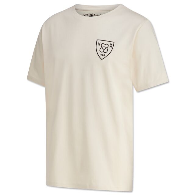 beigefarbenes T-Shirt mit alternativem VfB Wappen, das Zusammenhalt symbolisiert