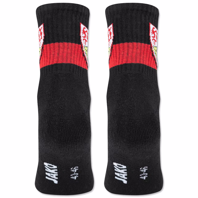 schwarze Socken mit rotem Brustring und VfB Wappen 