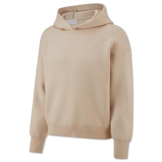 beigefarbener Strickhoodie mit kleinem, beigefarbenem VfB Logo auf der Brust