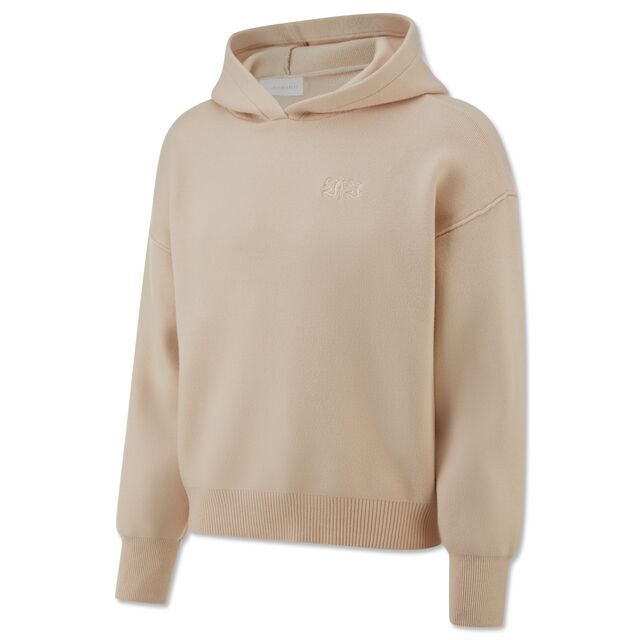 beigefarbener Strickhoodie mit kleinem, beigefarbenem VfB Logo auf der Brust