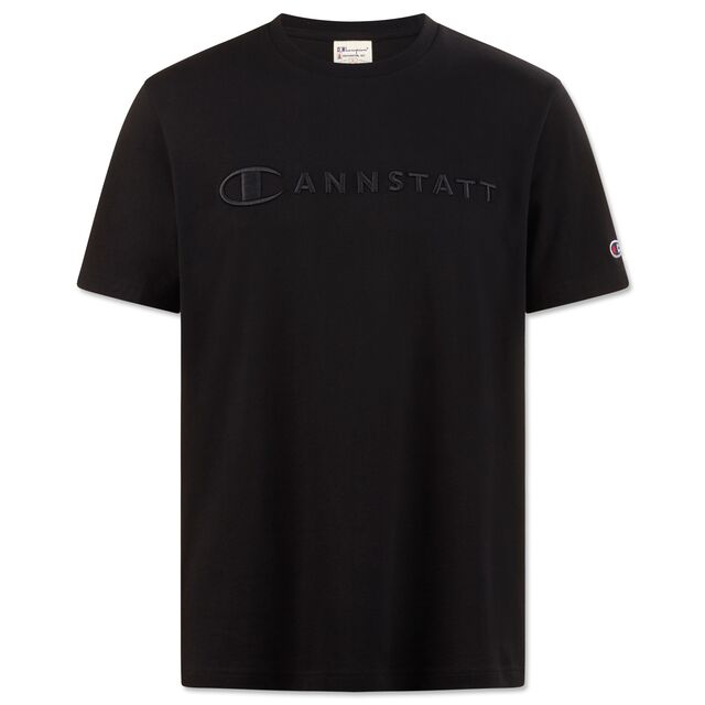 schwarzes T-Shirt mit schwarzem Cannstatt Aufdruck