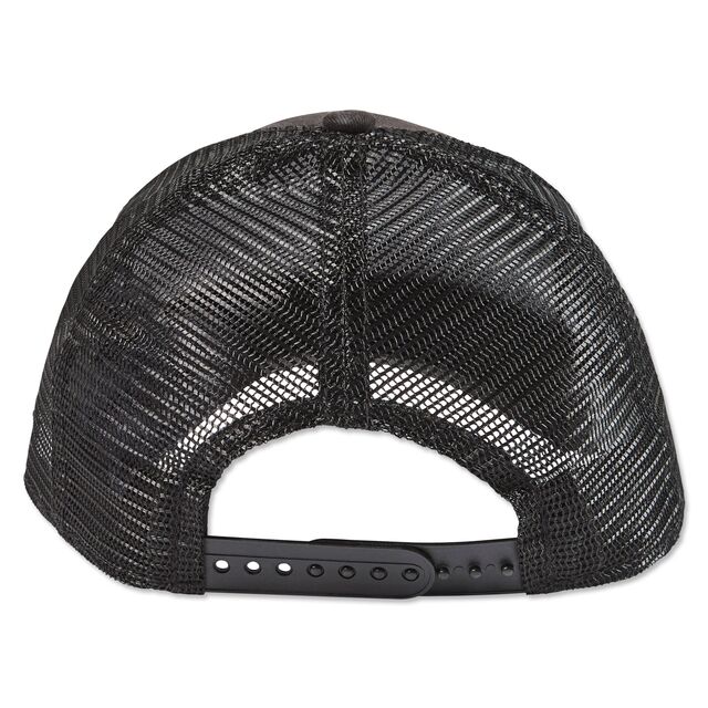 schwarze Rückseite des Netzteils der Kappe mit Snapback zur Größeneinstellung