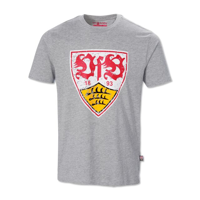 graues T-Shirt mit großem VfB Wappen im Used Look