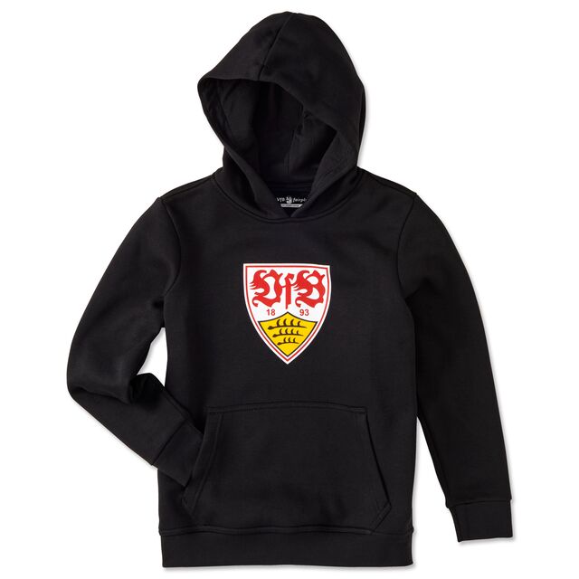 schwarzer Hoodie mit Kängurutaschen und VfB Wappen 