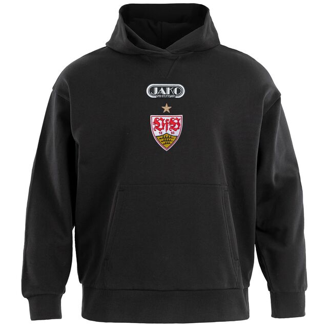 Schwarzer Hoodie mit VfB Wappen und JAKO Logo in der Mitte 
