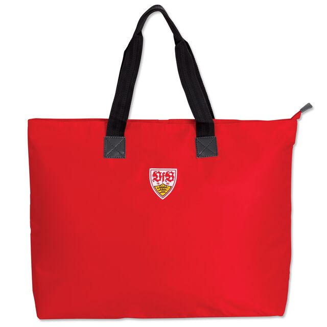 rote Strandtasche mit VfB Wappen mit schwarzen Band
