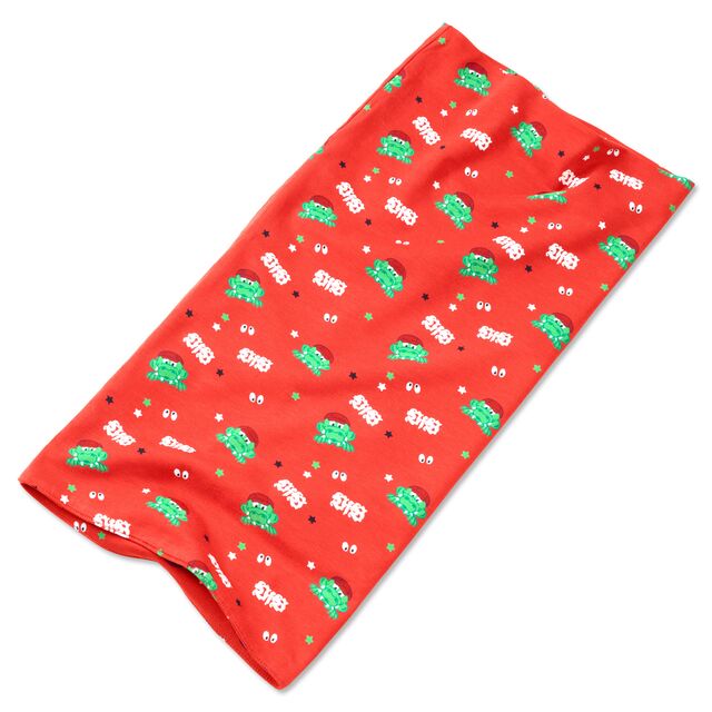 rotes Tuch mit vielen kleinen Abbildungen von Fritzle, Sternen und dem VfB Logo