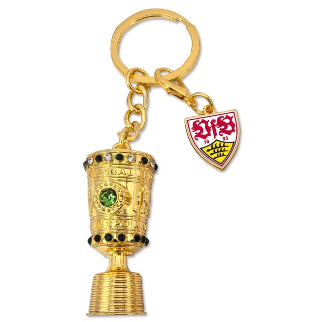 goldener DFB-Pokal und VfB Wappen als Schlüsselanhänger