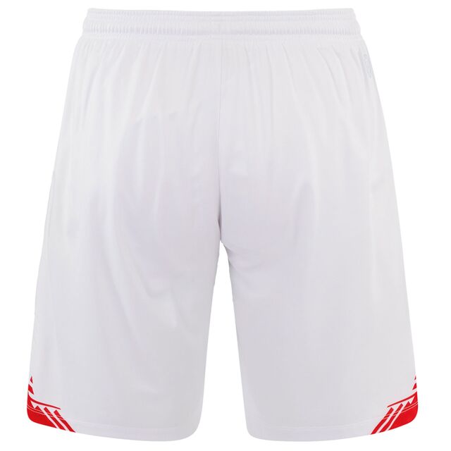 Rückseite der weißen Heimshorts 25/26 mit rotem Stäffele Muster am unteren Rand