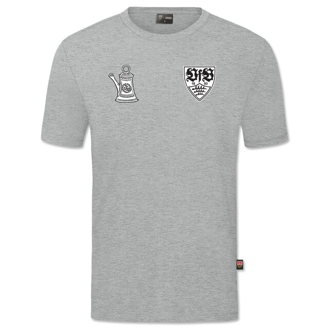 graues T-Shirt mit Cannstatter Kanne und VfB Wappen auf der Brust