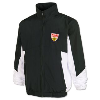 Jacke in schwarz mit weißen Akzenten an den Ärmeln und VfB Wappen auf der Brust 