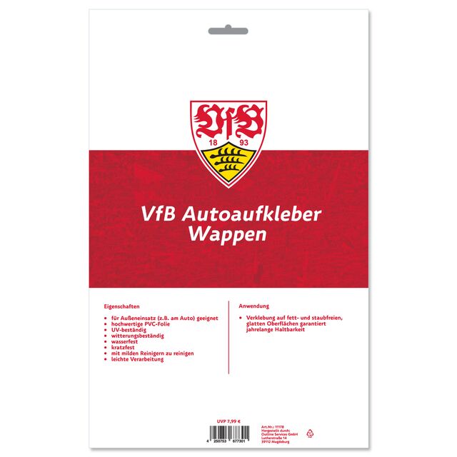 Rückseite der Verpackung mit Hinweisen zu Eigenschaften und Anwendung des Aufklebers