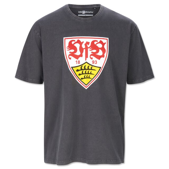graues oversized T-Shirt mit großem VfB Wappen in der MItte