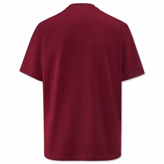 bordeauxrote Rückseite des T-Shirts