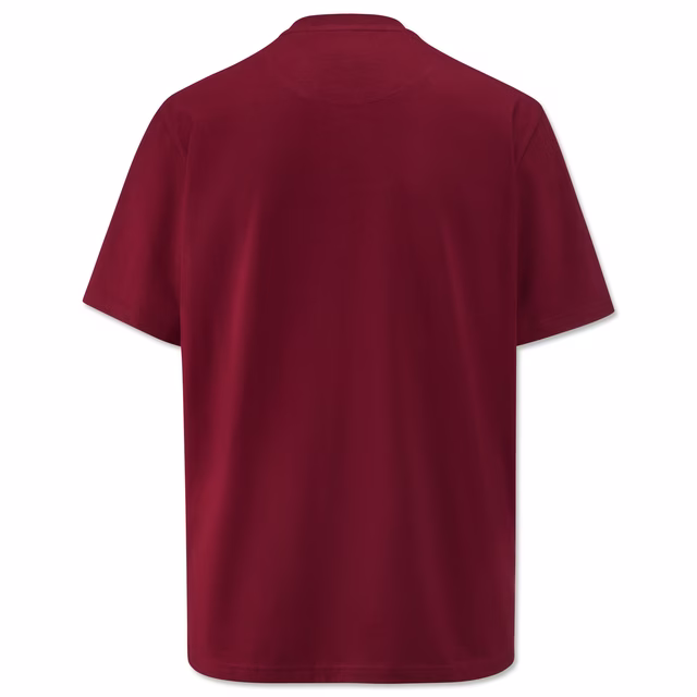 bordeauxrote Rückseite des T-Shirts