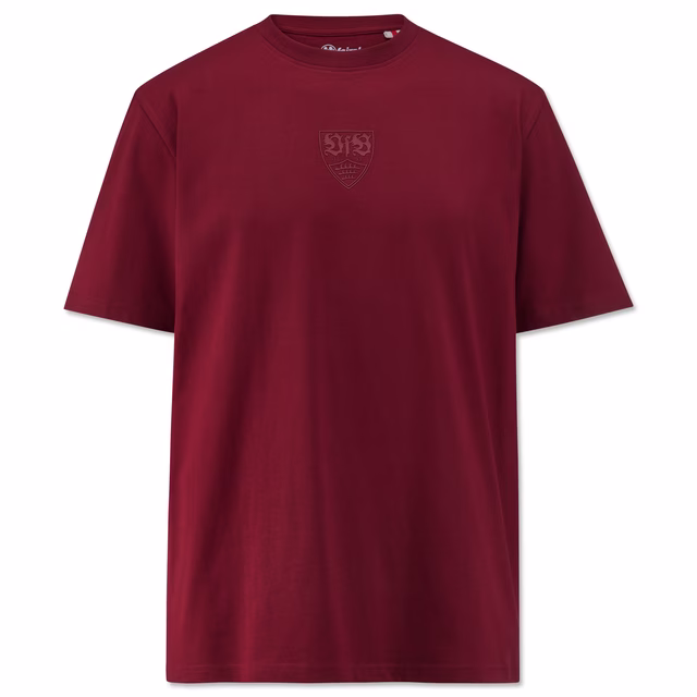 T-Shirt in Bordeauxrot mit VfB Wappen in der Mitte 