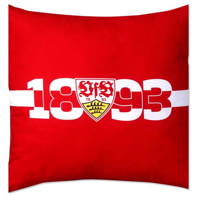 rotes Kissen mit weißem Brustring und der Aufschrift 1893 und dem VfB Wappen