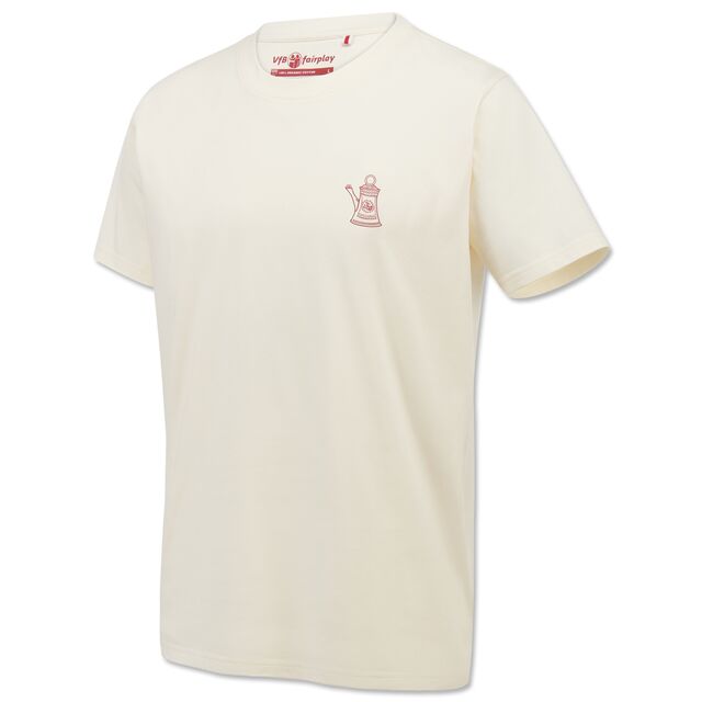 T-Shirt in beige mit kleiner Kanne auf der Brust 