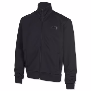 schwarze Jacke mit Taschen, Kragen und VfB Schriftzug auf der Brust 
