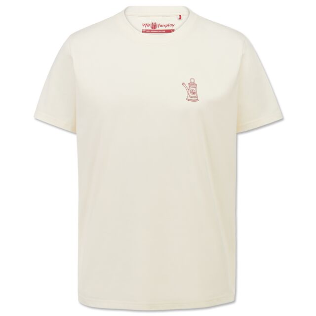 T-Shirt in beige mit kleiner Kanne auf der Brust 