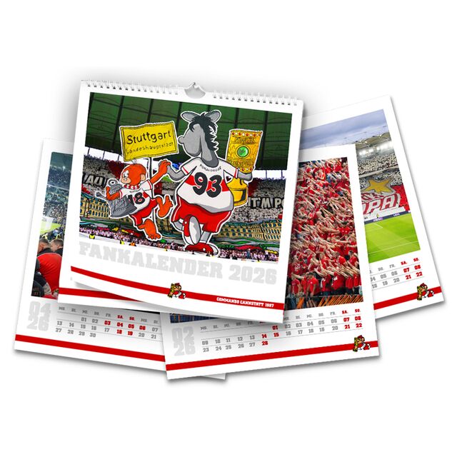 Seiten aus dem VfB Jahreskalender 2026 Commando Cannstatt mit Fotos zum VfB Stuttgart