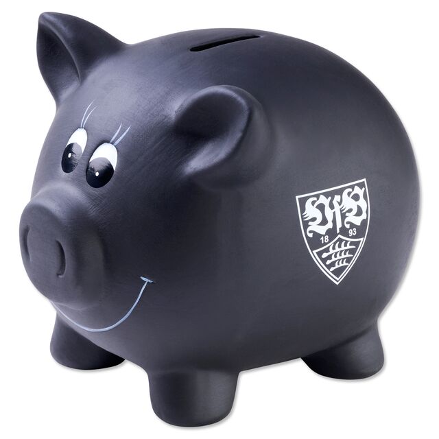 schwarzes Sparschwein mit weißem VfB Wappen