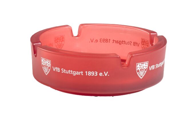 roter Aschenbecher mit VfB Wappen und Aufschrift VfB Stuttgart 1893 e. V.