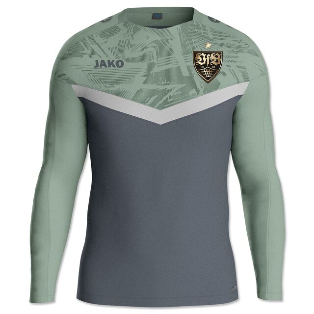 Trainingssweat in Mintgrün und Grau mit goldenem VfB Wappen und JAKO Logo