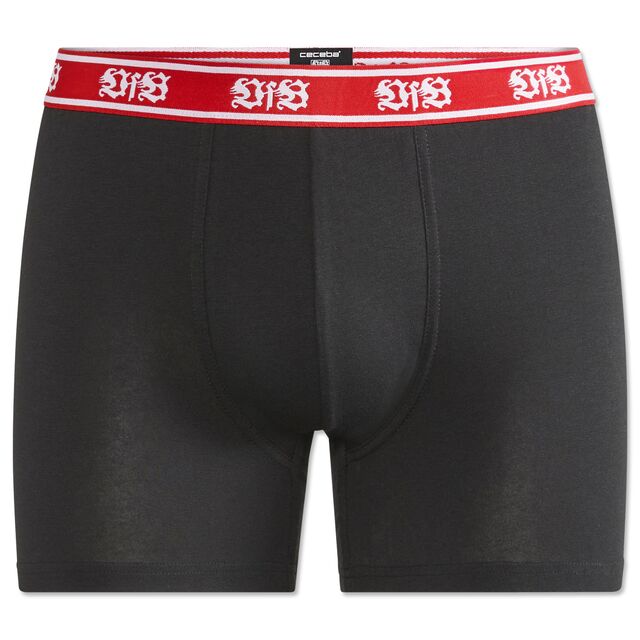 schwarze Boxershorts mit rotem Bund mit VfB Logo
