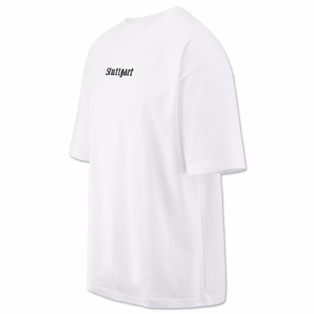 weißes T-Shirt mit kleinem Stuttgart Schriftzug