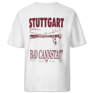 Rückseite des T-Shirts BC mit Stuttgart und Bad Cannstatt Schriftzug und Bild des Stadions