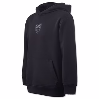 Schwarzer Hoodie mit grauem VfB Wappen in der Mitte 