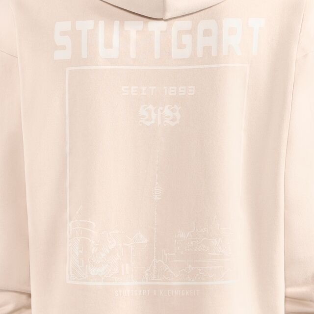 Nahaufnahme der Grafik des Stadtbilds von Stuttgart auf dem Hoodie