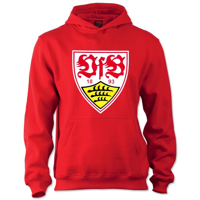 roter Hoodie mit Kängurutaschen und mit großem VfB Wappen