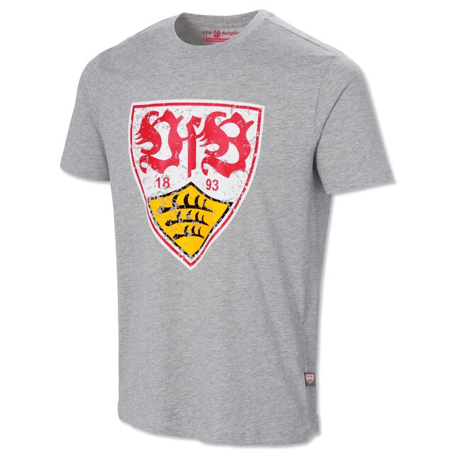 graues T-Shirt mit großem VfB Wappen im Used Look