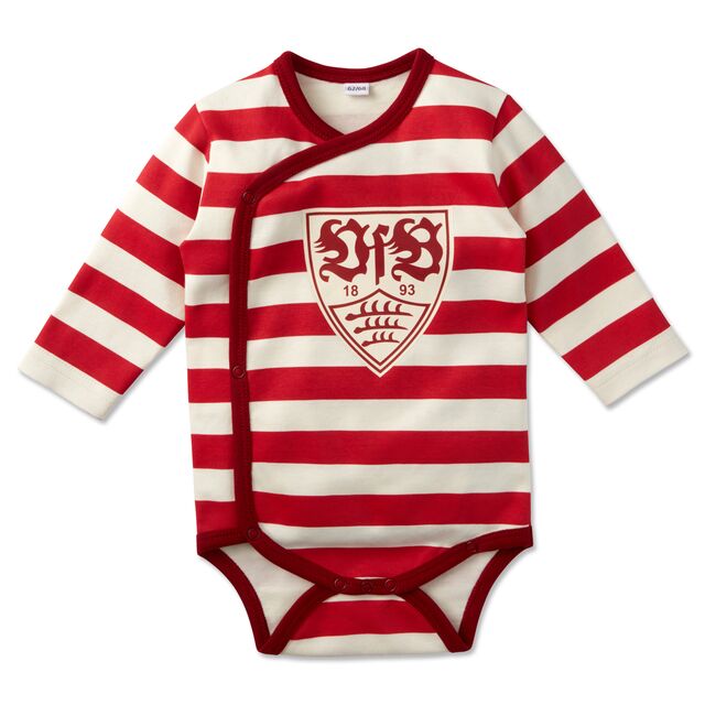 rot-weiß gestreifter Baby Body mit VfB Wappen